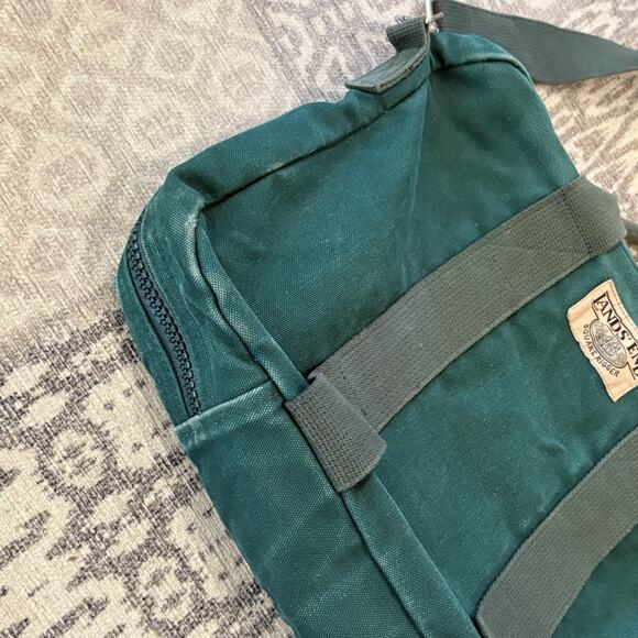Lands End USA Green Canvas Square Rigger Travel Messenger Satchel Bag Vintage - Picture 5 of 12